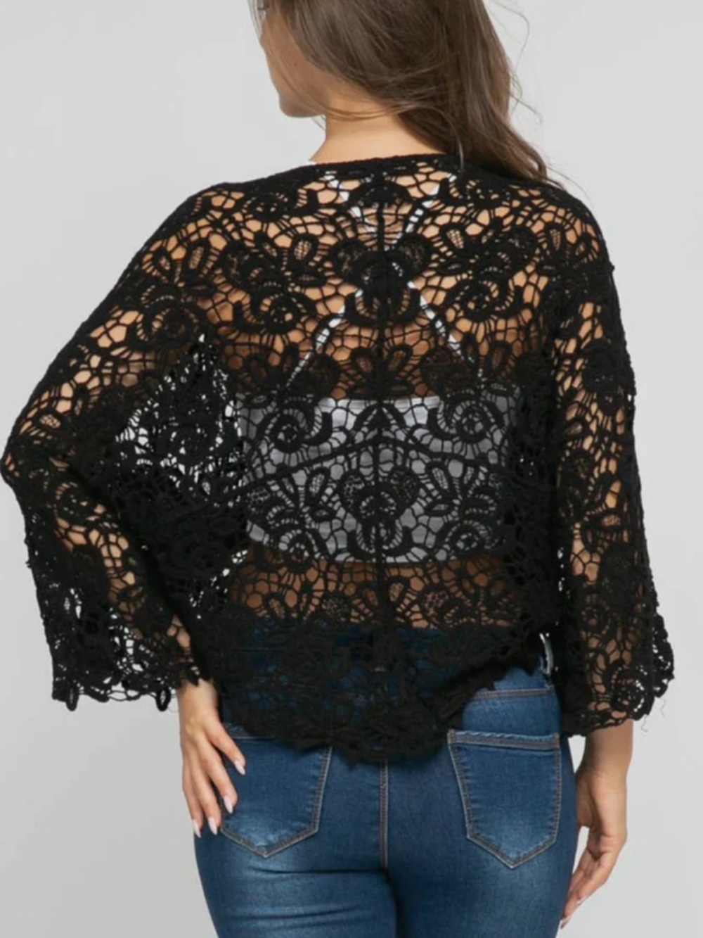 Black Crochet Tie-Front Top by ORIGAMI - Picture 4 of 10